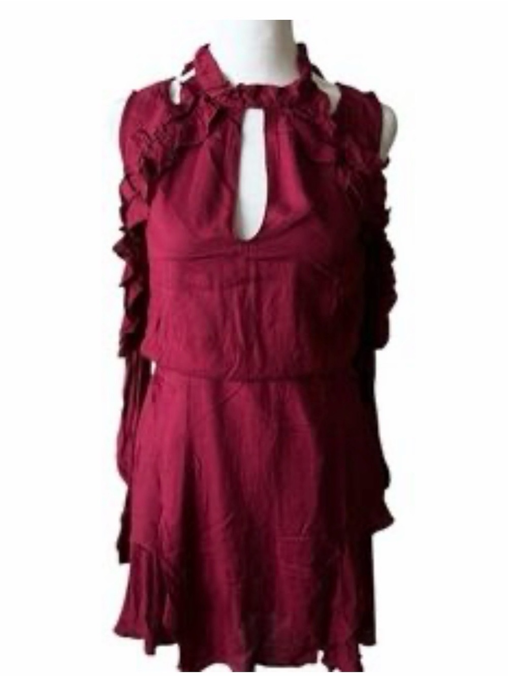 NWT IRO PARIS Ruffled Cold Shoulder Long sleeve Dress in Rich Berry- size XS